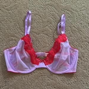 Victorias Secret Tease Mesh Red and Pink Lace Bra